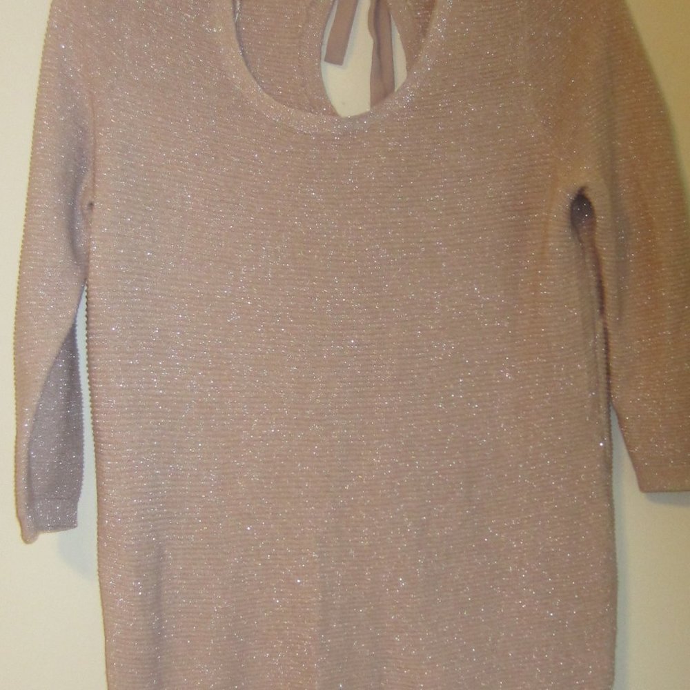 Lauren Conrad size small sweater, peach blush color metallic, bow tie back
